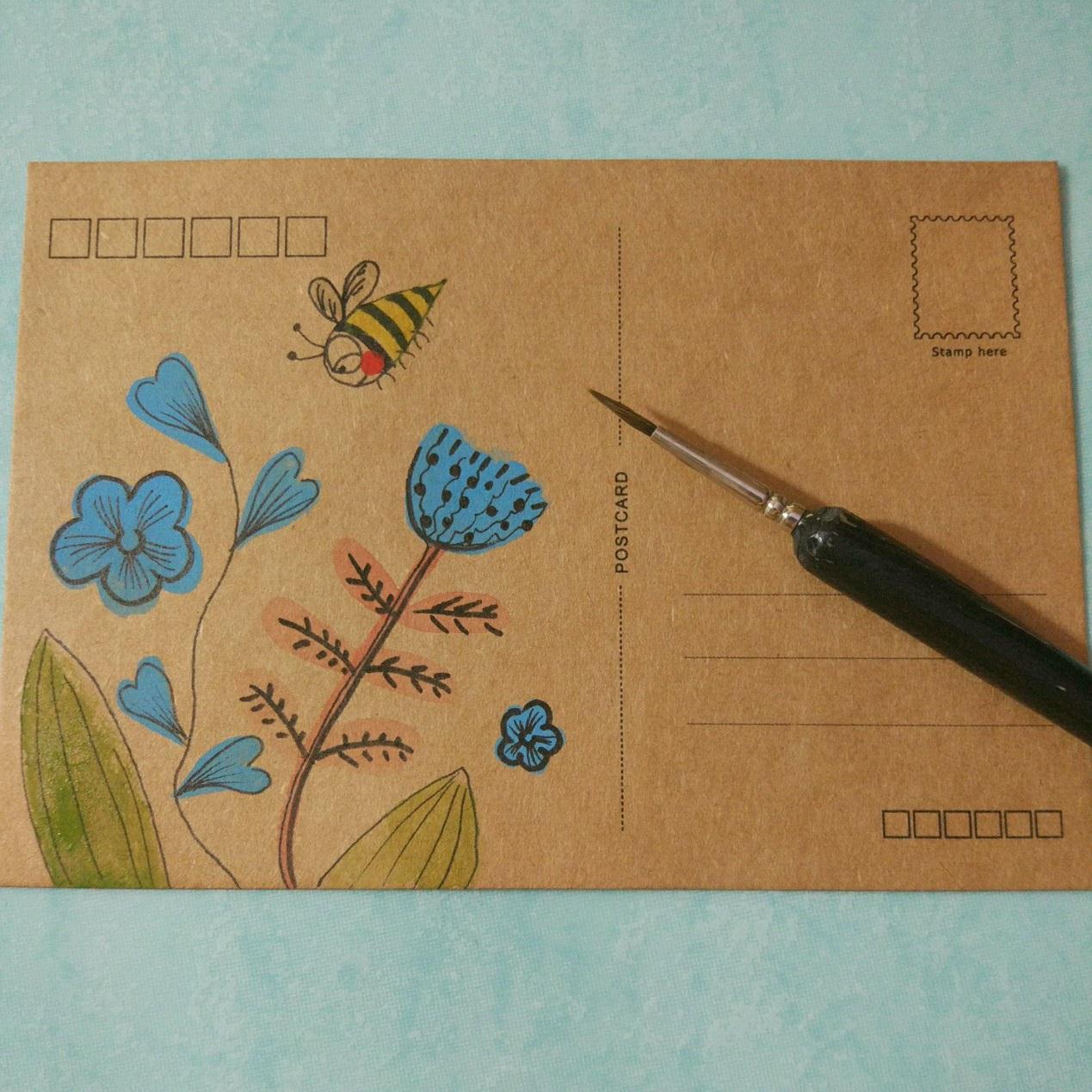 手工绘贺卡明信片手工制作方法简单漂亮春暖花开图案简单绘画方法