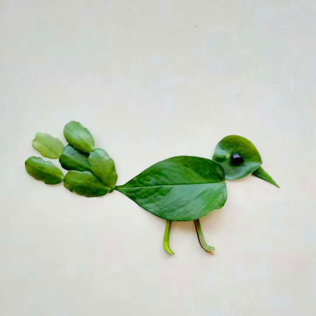 儿童手工制作树叶创意拼贴画一只可爱的叶子小孔雀的手工粘贴拼贴方法