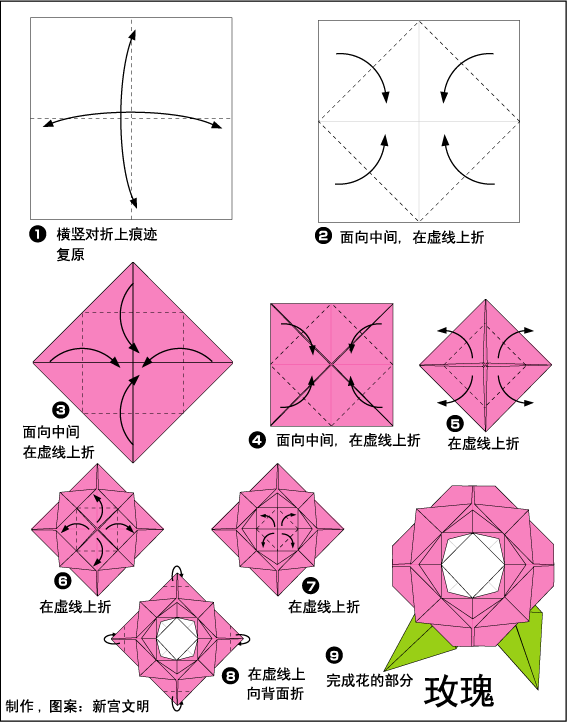 简单折纸教程之鲜花折纸方法教程之玫瑰花的折纸方法