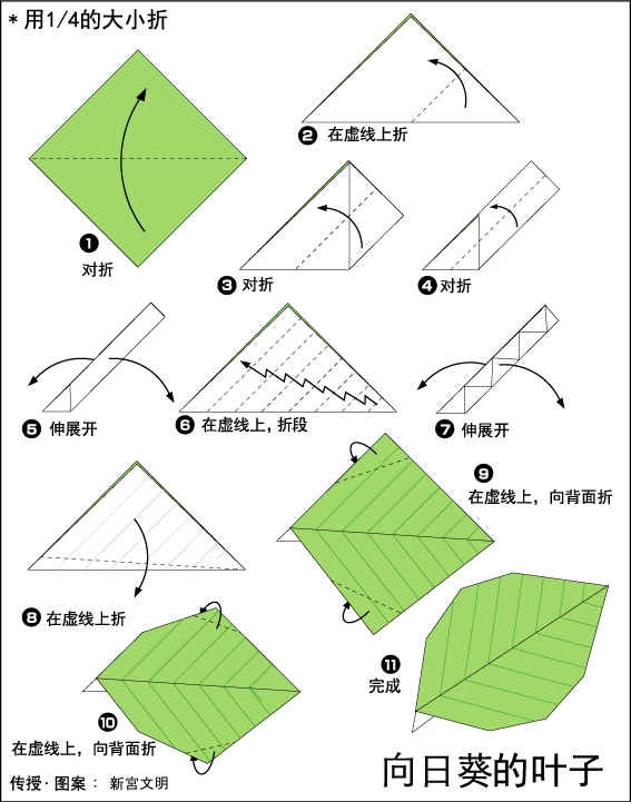 儿童折纸教程简单折纸教程之充满阳光的向日葵花的折纸方法