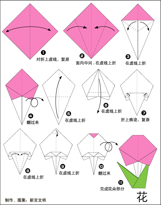 儿童折纸简单主题折纸方法之花的折纸方法