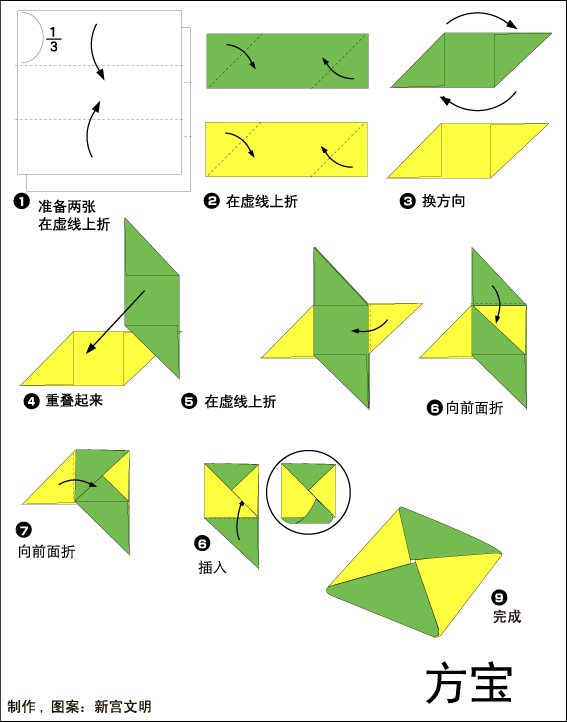 儿童折纸,diy简单折纸教程之方宝也叫元宝的折纸方法