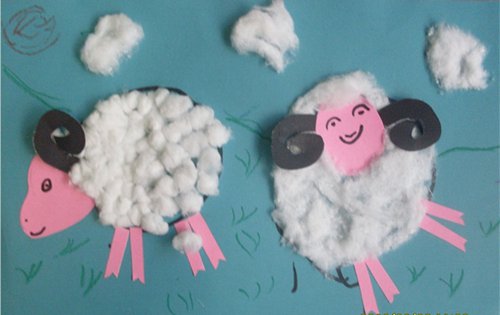 用棉花做的绵羊手工画图片